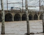 AMTK 645 on train 195 over a swollen Delaware River.